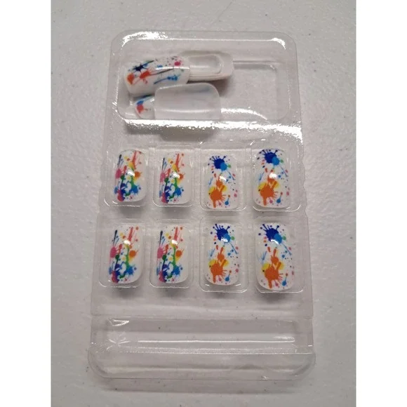 Multicolor Paint Splatter BUNDLE 2 For $25 White Square Artistic Manicure - Picture 2 of 3